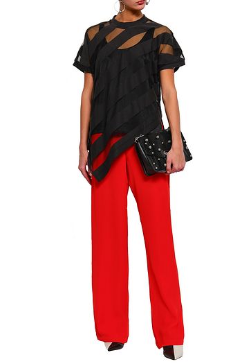 MARQUES' ALMEIDA Asymmetric paneled mesh and cotton-blend jersey top