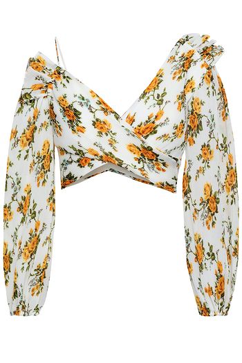 ZIMMERMANN Cropped floral-print plissé-georgette top