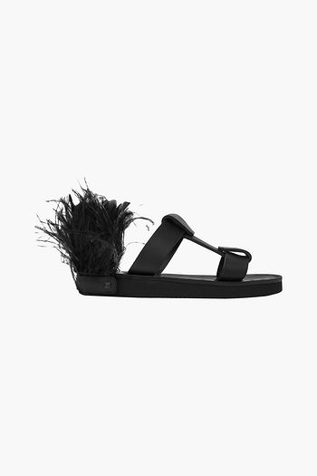 VALENTINO GARAVANI Valentino Garavani feather-embellished leather slides