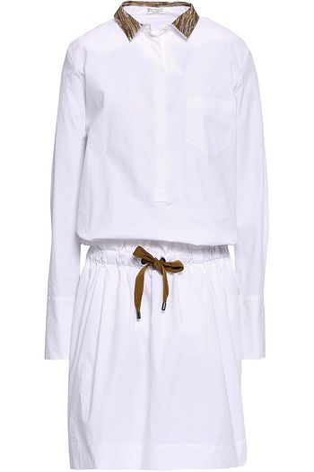 BRUNELLO CUCINELLI Embroidered stretch-cotton poplin mini shirt dress