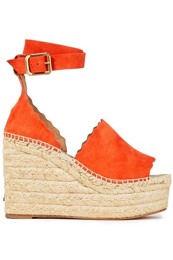CHLOÉ Scalloped suede wedge sandals