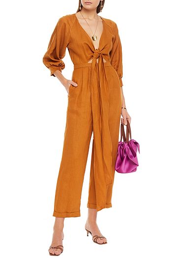 NICHOLAS Medina cropped tie-front linen jumpsuit