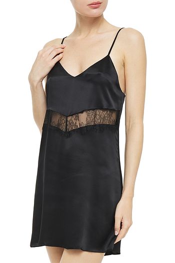 GINIA Corded lace-trimmed silk-satin chemise