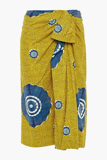 ULLA JOHNSON Midirock aus Baumwollpopeline mit Print und Rüschen