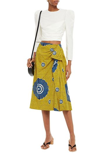 ULLA JOHNSON Midirock aus Baumwollpopeline mit Print und Rüschen