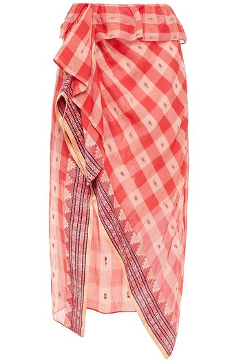 ULLA JOHNSON Midirock aus Baumwolle mit Gingham-Karo, Fil Coupé und Rüschen