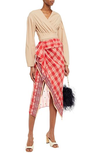 ULLA JOHNSON Midirock aus Baumwolle mit Gingham-Karo, Fil Coupé und Rüschen