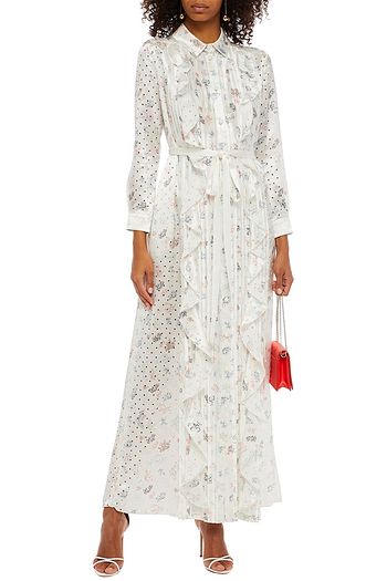 HUISHAN ZHANG Olabisi pleated printed satin maxi shirt dress