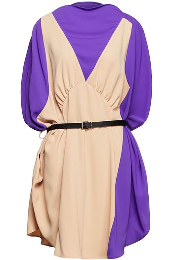 MM6 MAISON MARGIELA Zweifarbiges Kleid aus Cady mit Raffung und Gürtel