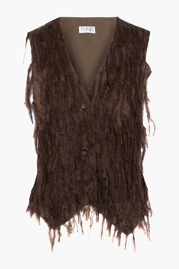 BRUNELLO CUCINELLI Fringed embroidered cotton-blend sateen vest