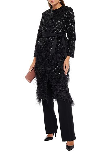 HUISHAN ZHANG Evie belted embellished tulle coat