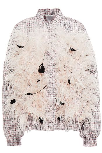 HUISHAN ZHANG Feather-embellished tweed bomber jacket