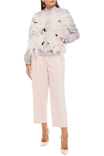HUISHAN ZHANG Feather-embellished tweed bomber jacket