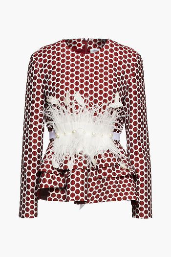 HUISHAN ZHANG Oberteil aus Jacquard mit Polka-Dots und Federn
