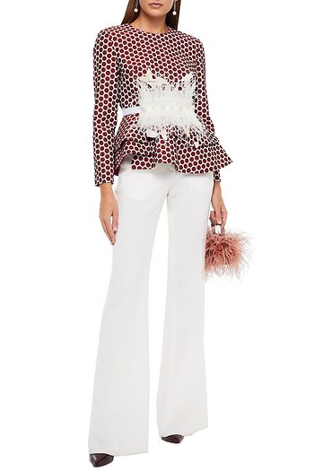 HUISHAN ZHANG Oberteil aus Jacquard mit Polka-Dots und Federn
