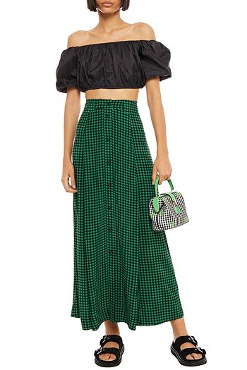 GANNI Gingham crepe maxi skirt