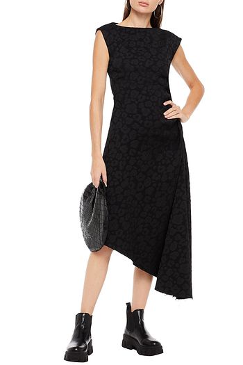 MM6 MAISON MARGIELA Asymmetrisches Midikleid aus Jacquard mit Leopardenmuster und Raffungen