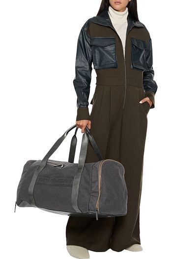 BRUNELLO CUCINELLI Leather-trimmed bead-embellished embossed felt weekend bag