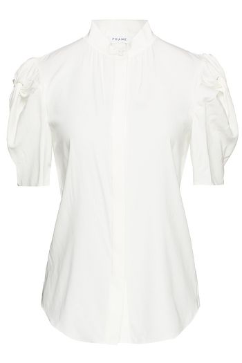FRAME Gathered washed silk-blend top