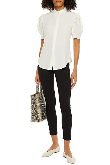 FRAME Gathered washed silk-blend top