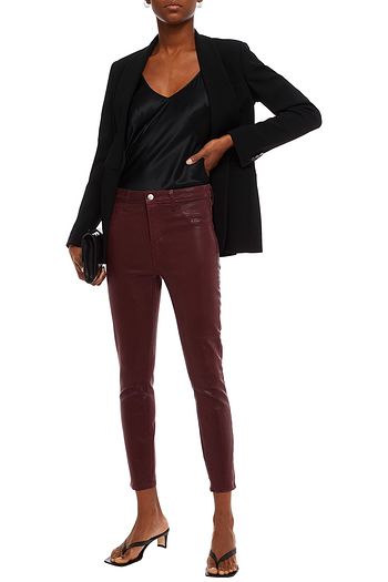 L'AGENCE ハイライズ クロップド コーティング スキニー ジーンズ