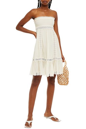 CHARO RUIZ IBIZA Strapless crocheted lace-trimmed cotton-blend mini dress