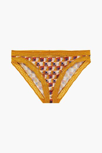 ERES Lace-trimmed printed silk-blend satin mid-rise briefs
