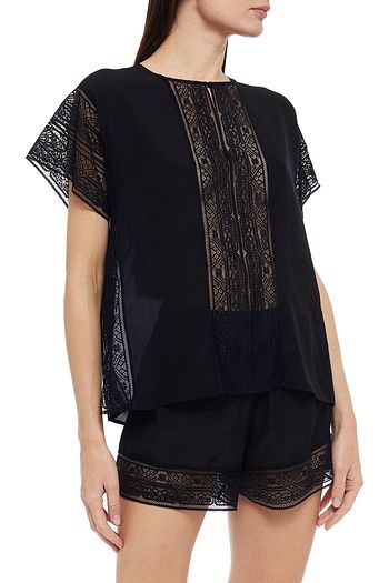 ERES Lace-trimmed silk crepe de chine pajama top