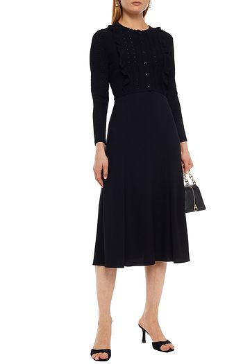 CAROLINA HERRERA Cropped ruffled paneled stretch-knit cardigan