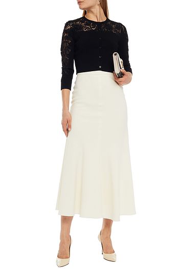 CAROLINA HERRERA Cropped paneled stretch-knit and guipure lace cardigan