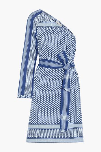 CECILIE COPENHAGEN Michelle one-shoulder belted cotton-jacquard dress