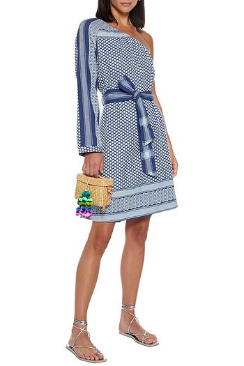 CECILIE COPENHAGEN Michelle one-shoulder belted cotton-jacquard dress