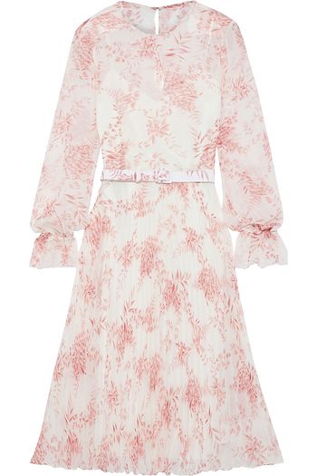 MIKAEL AGHAL Belted pleated floral-print chiffon dress