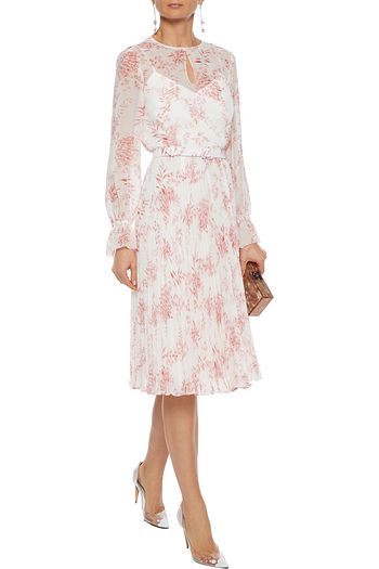 MIKAEL AGHAL Belted pleated floral-print chiffon dress