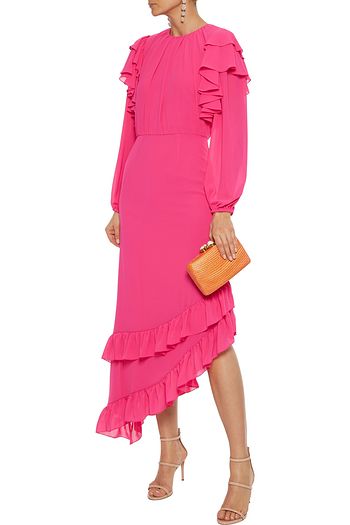 MIKAEL AGHAL Asymmetric ruffled crepe dress