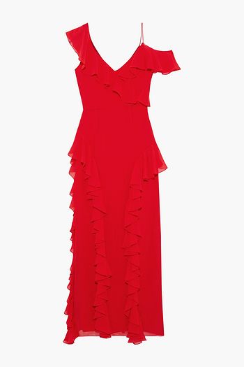 MIKAEL AGHAL Cold-shoulder ruffled georgette gown