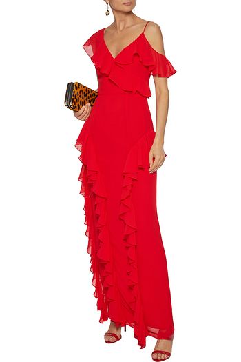 MIKAEL AGHAL Cold-shoulder ruffled georgette gown