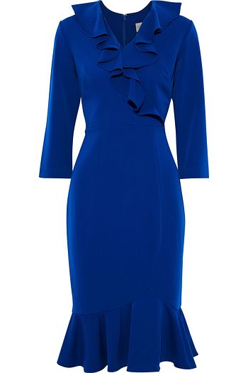 MIKAEL AGHAL Wrap-effect ruffled stretch-cady dress