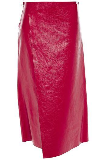 VALENTINO Wrap-effect textured-leather midi skirt