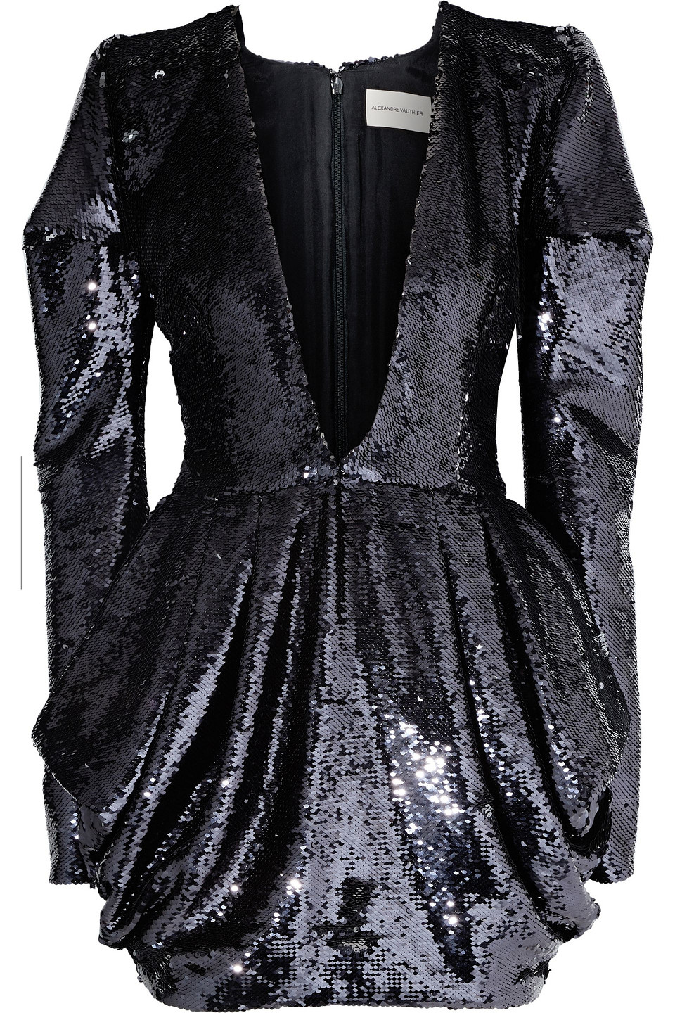 Woman Draped Sequined Chiffon Mini Dress