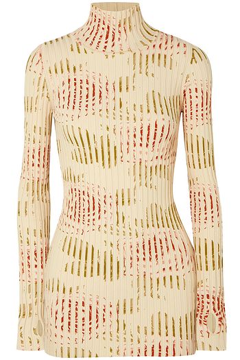 PACO RABANNE Floral-print ribbed cotton-blend turtleneck top