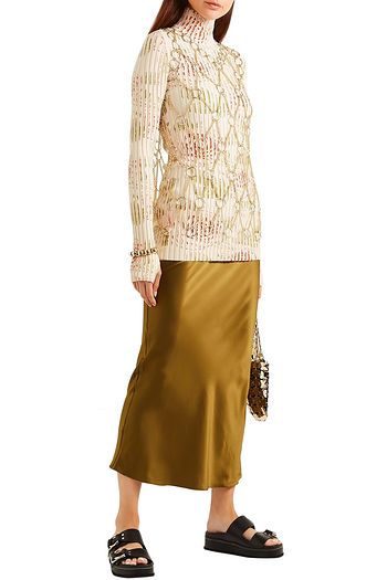 PACO RABANNE Floral-print ribbed cotton-blend turtleneck top