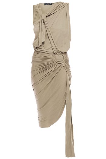 BALMAIN Asymmetric knotted gathered cotton-jersey dress