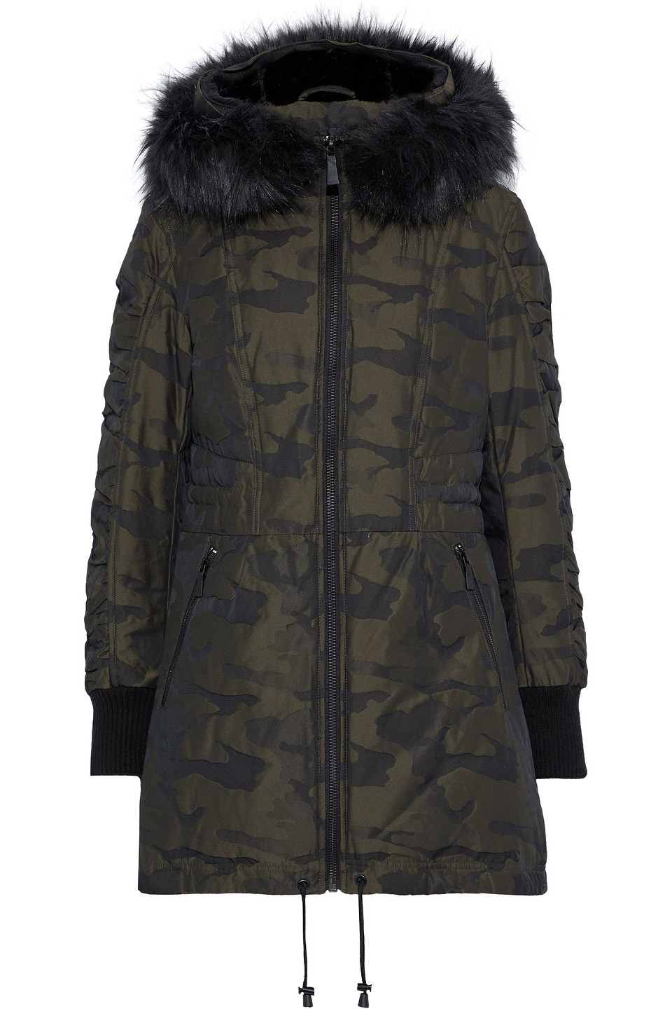 Dkny Woman Shell-jacquard Hooded Down Coat Army Green Size XS