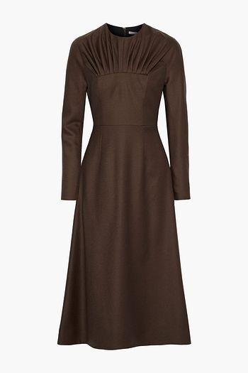 EMILIA WICKSTEAD Libby pleated brushed wool-twill midi dress