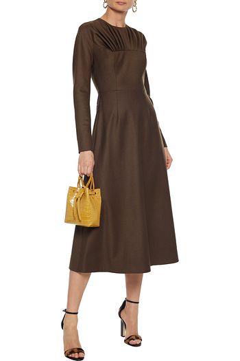 EMILIA WICKSTEAD Libby pleated brushed wool-twill midi dress