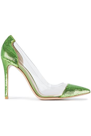 GIANVITO ROSSI PVC-paneled sequined woven pumps