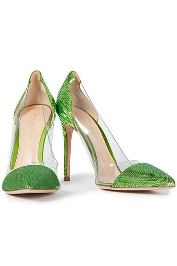 GIANVITO ROSSI PVC-paneled sequined woven pumps