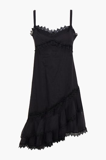 CHARO RUIZ IBIZA Asymmetric crocheted lace-trimmed cotton-blend voile mini dress