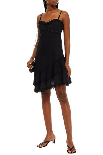 CHARO RUIZ IBIZA Asymmetric crocheted lace-trimmed cotton-blend voile mini dress